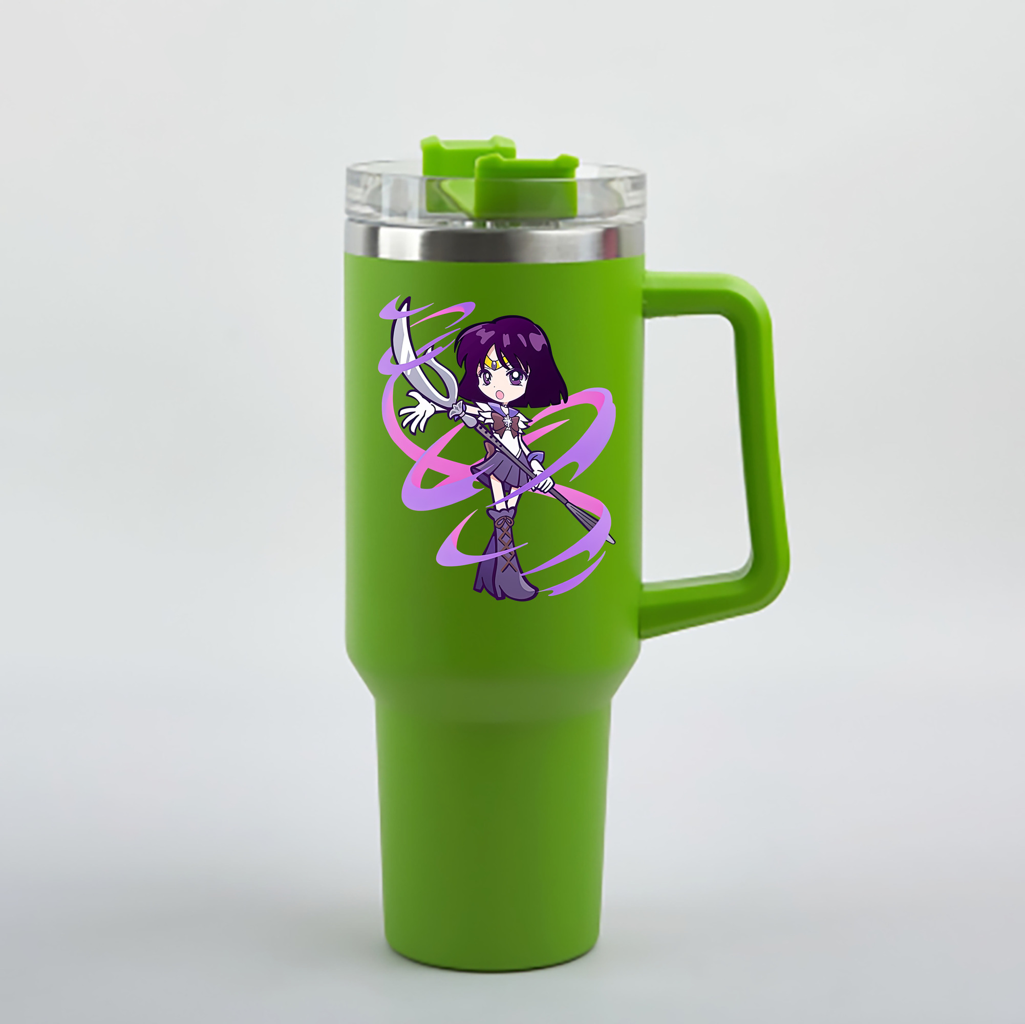 （画像用） 美少女戦士セーラームーン 土萠ほたる Sailor Moon Tomoe Hotaru （セーラーサターン；Sailor Saturn） 1200mL車用タンブラー - クリスタルステッカー（プラスチックストロー付き）